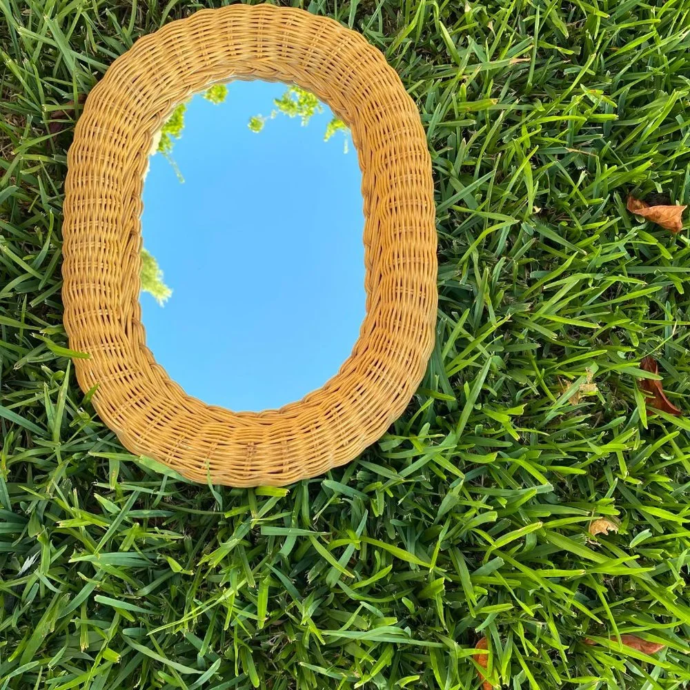 Vintage Gold Oval Wall Mirror, Wicker Mirror Active